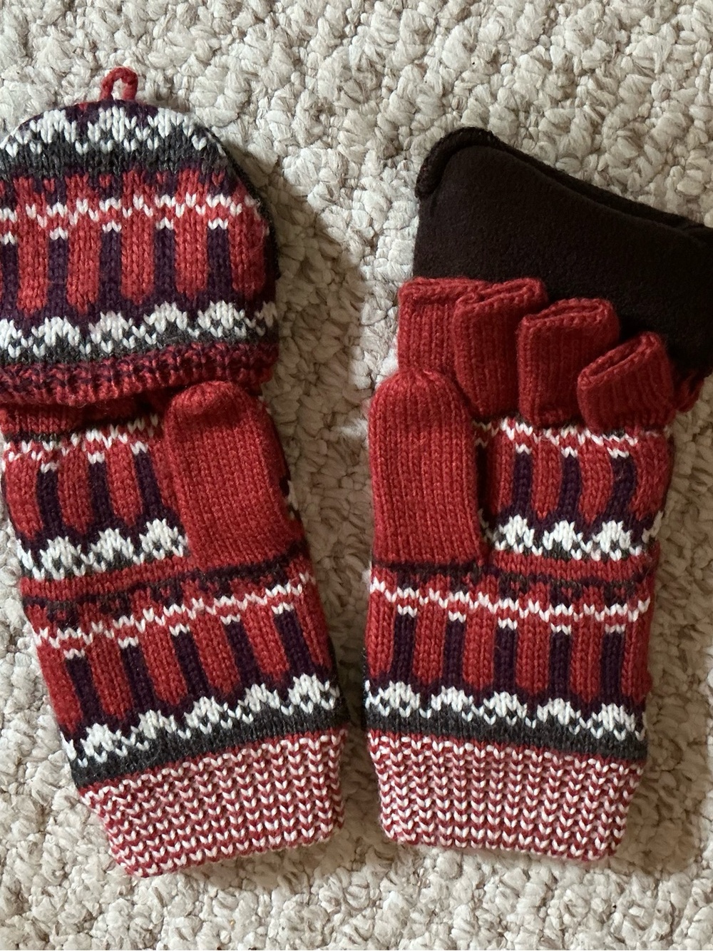 Fair Isle Knit Neck Warmer with Matching Fleece Convertible Mittens - Picture 5 of 7